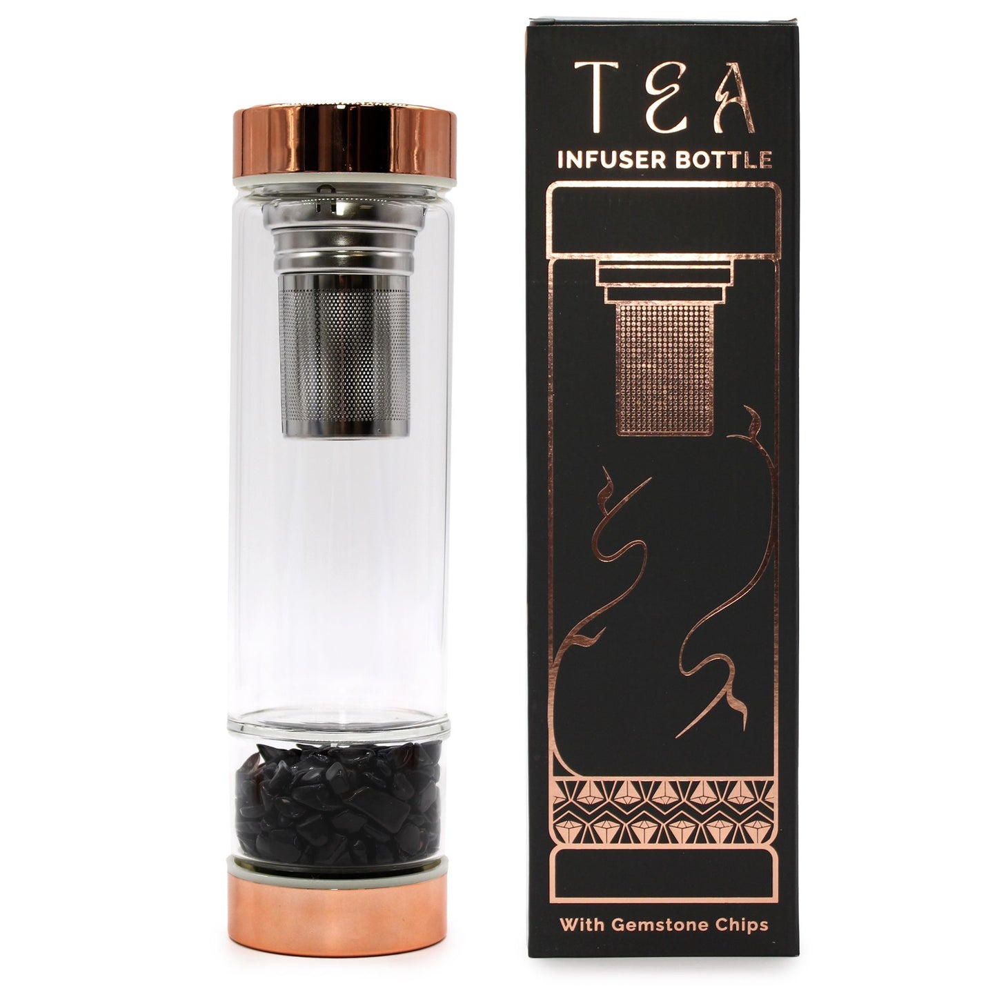 Crystal Glass Tea Infuser Bottle - Rose Gold - ONYX