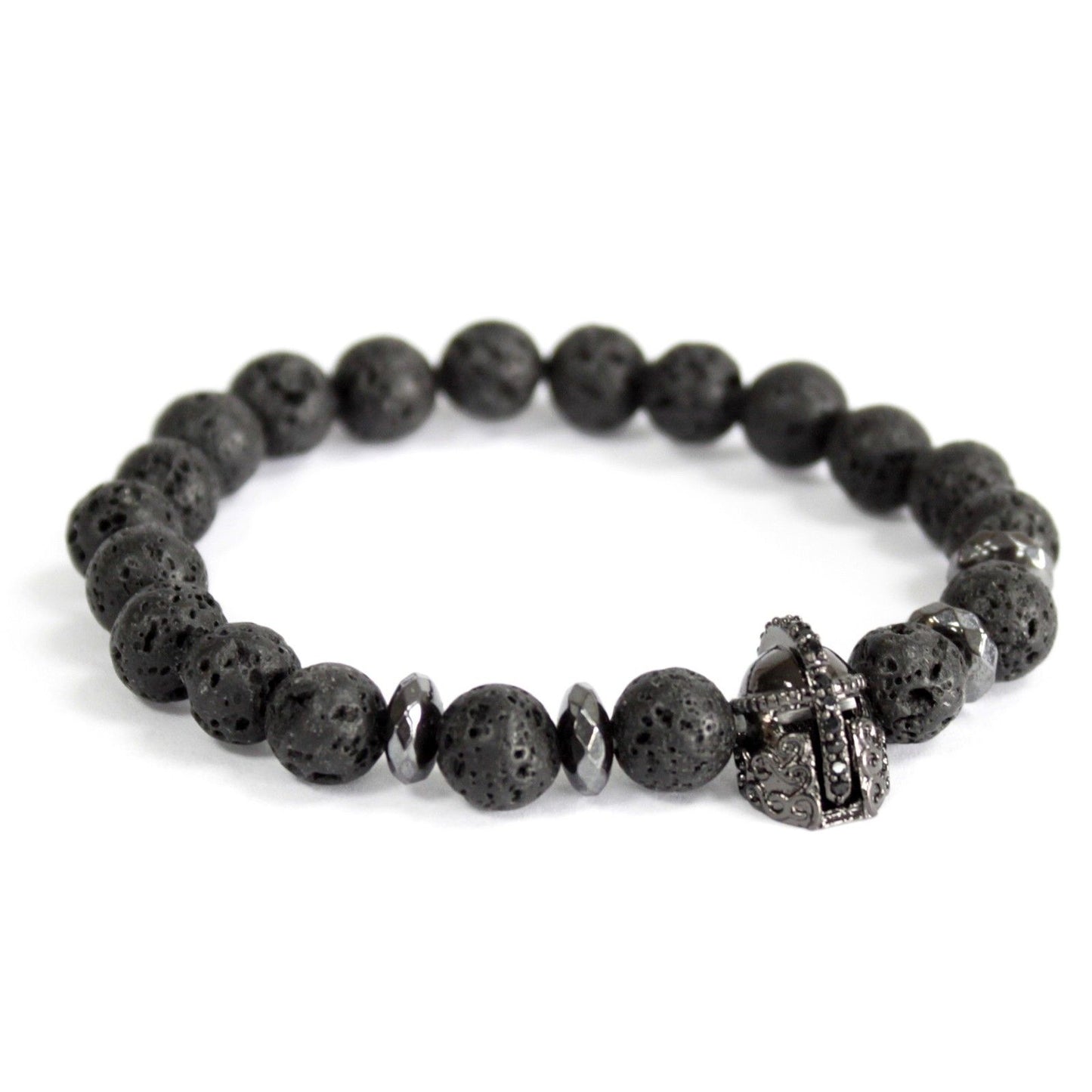 Casque de chevalier / Pierre de lave - Bracelet en pierres naturelles
