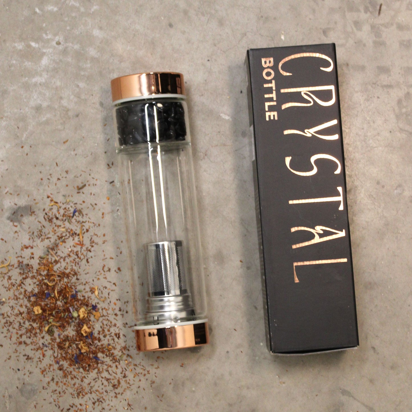 Crystal Glass Tea Infuser Bottle - Rose Gold - ONYX