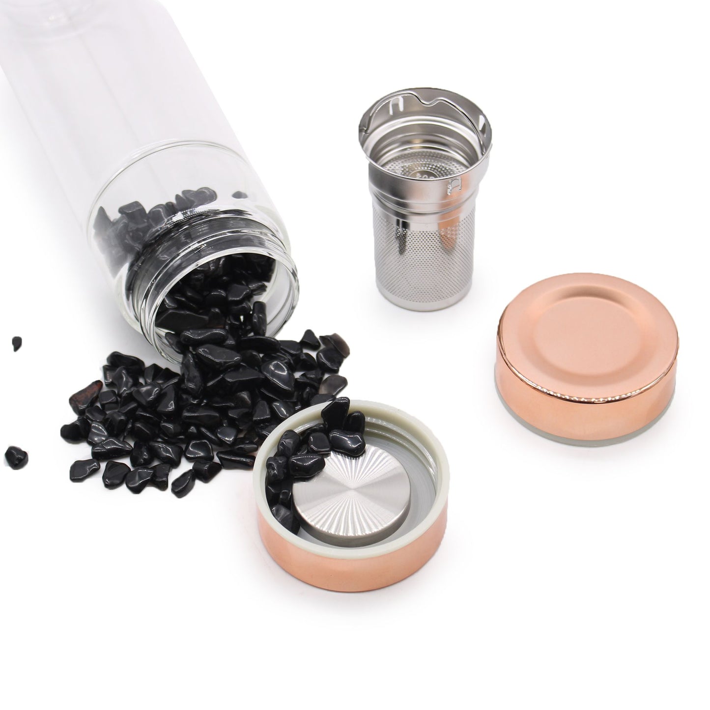 Crystal Glass Tea Infuser Bottle - Rose Gold - ONYX