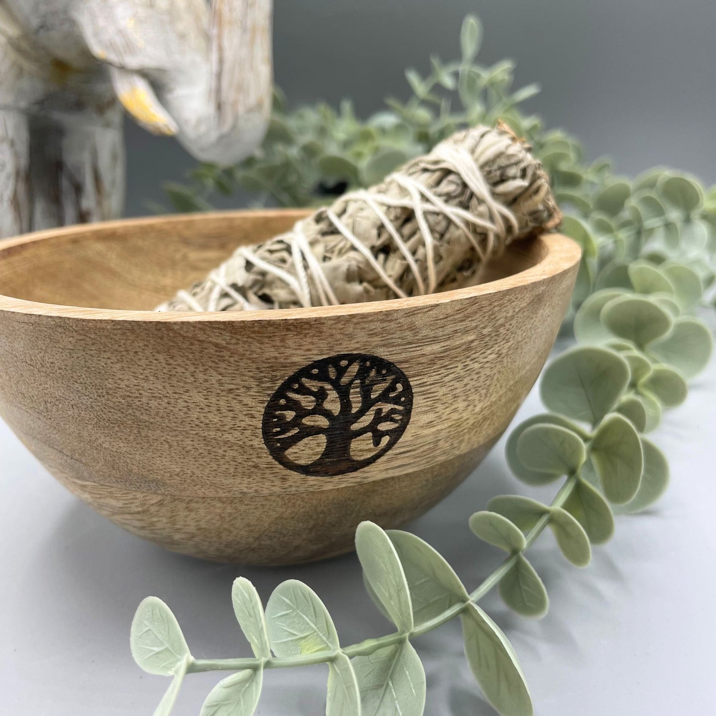 Wooden Smudge and Ritual Offerings Bowl - Tree of Life - 14x7cm