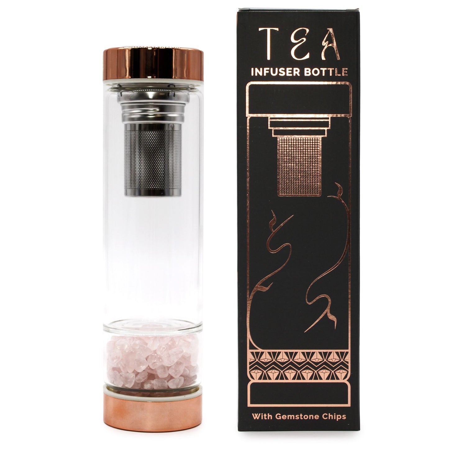 Crystal Glass Tea Infuser Bottle - Rose Gold - ROSE QUARTZ