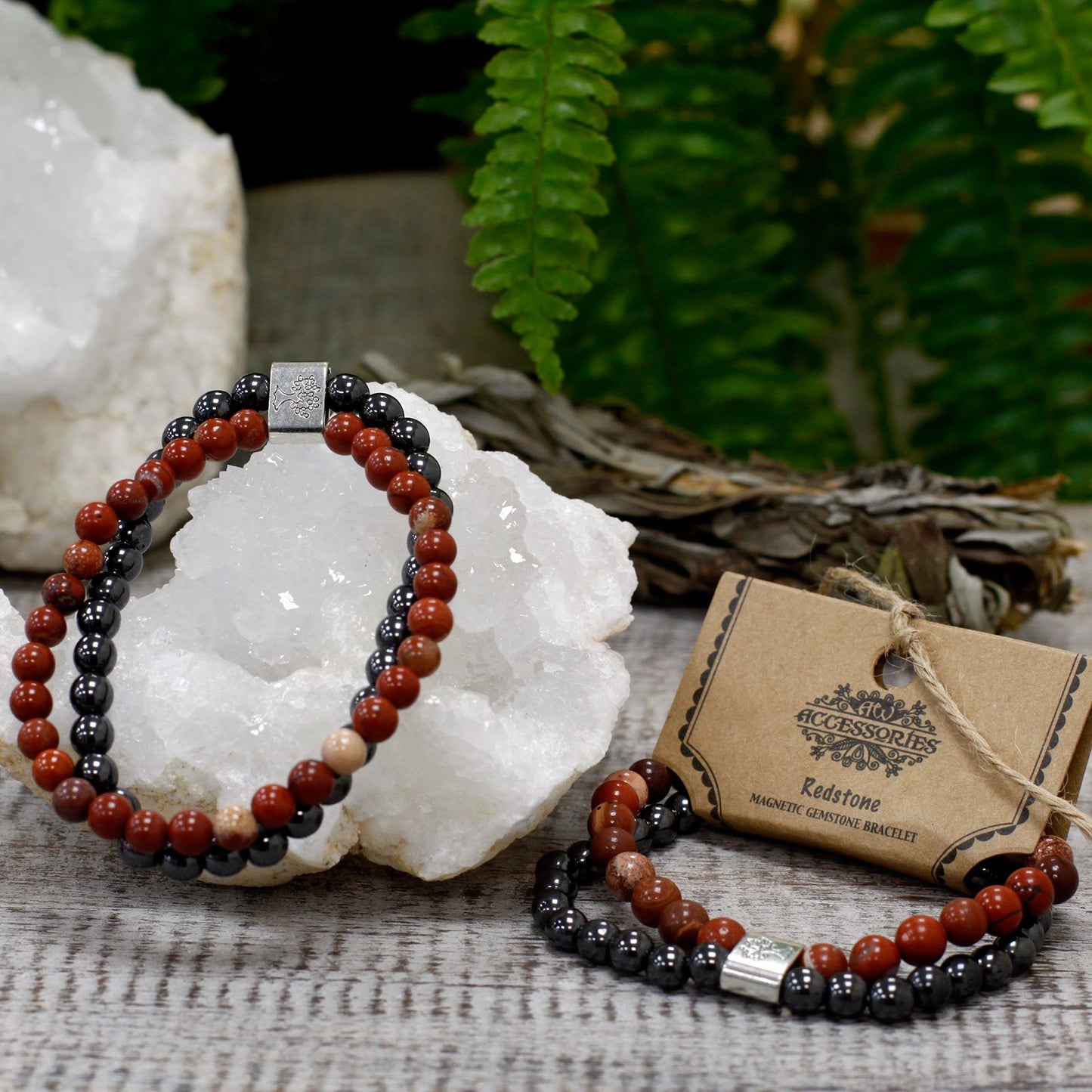 Bracelet magnétique en pierres précieuses - Jaspe rouge