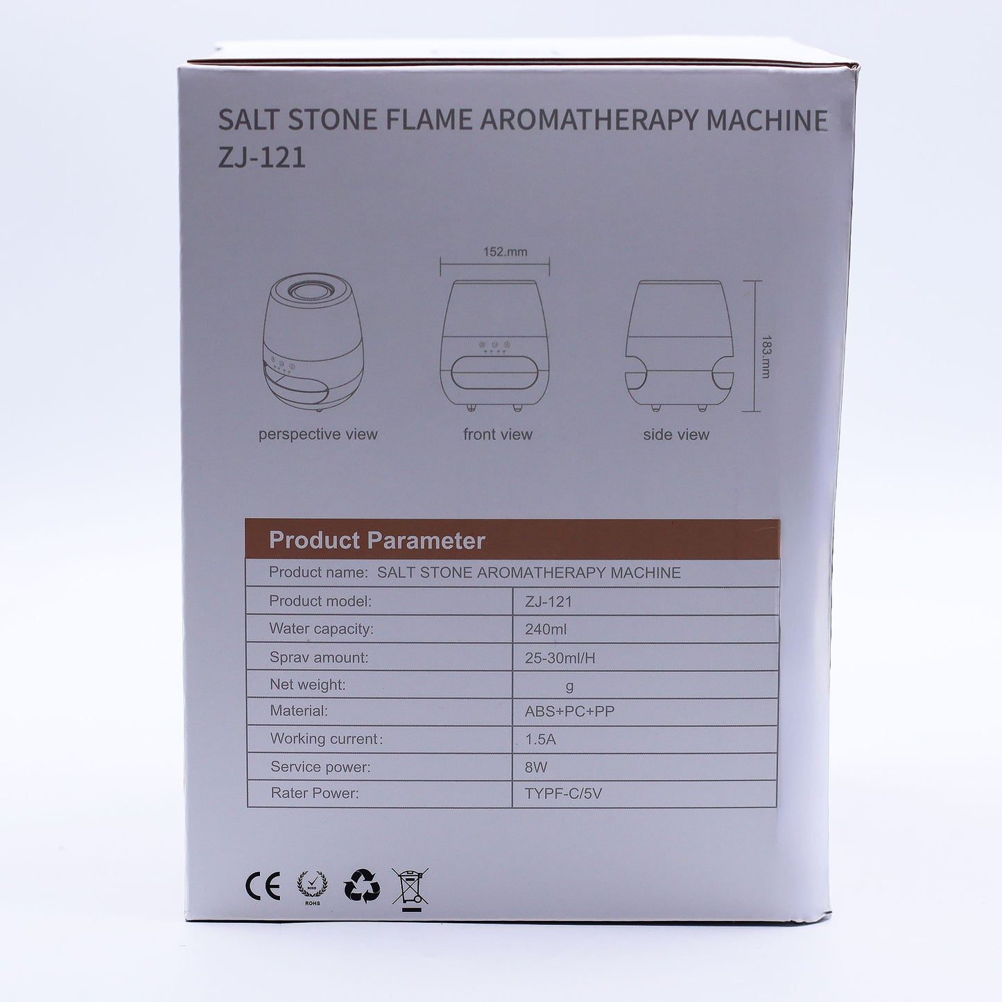 Salt Stone Flame Effect Aroma Diffuser - White USB - Colour Change and Timer
