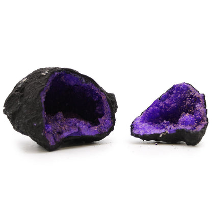 Géodes de calcite colorées - Roche noire - Violet