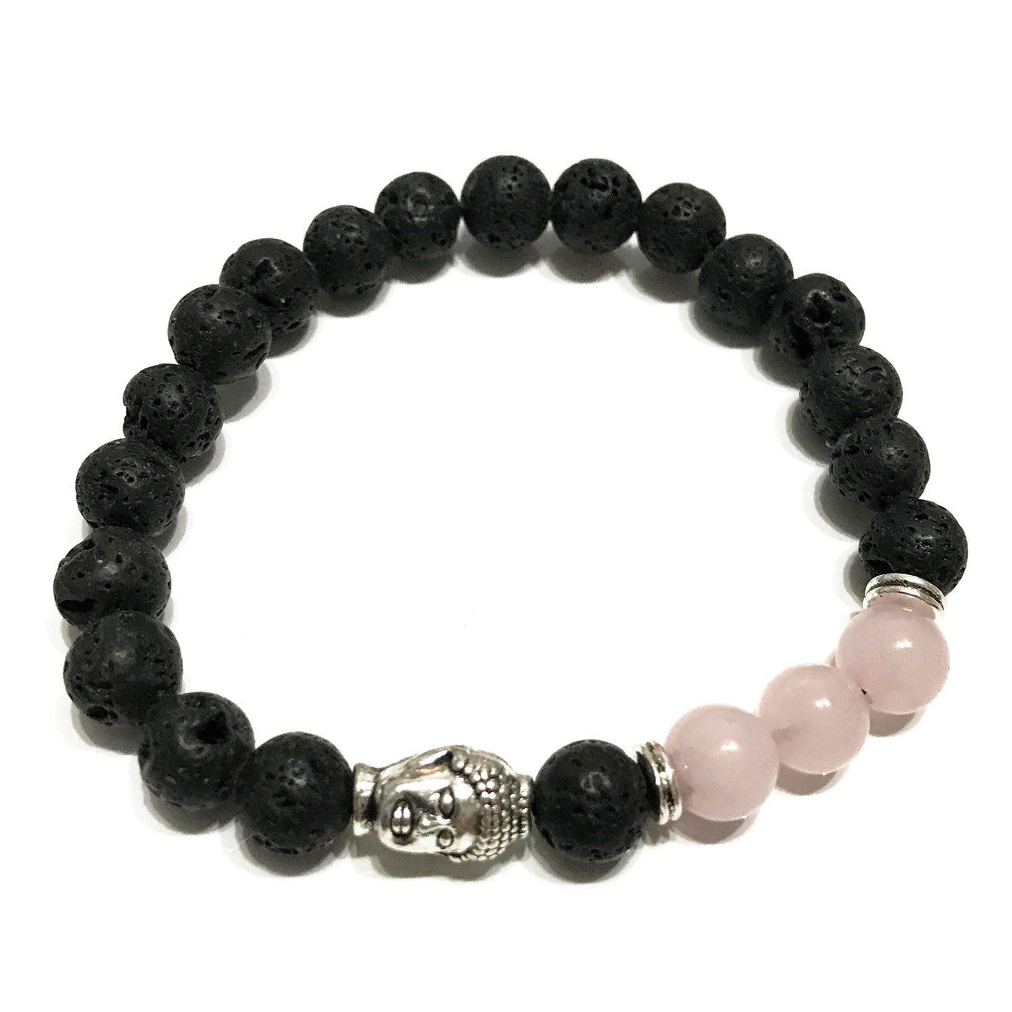 Bracelet en Pierre de Lave - Bouddha Quartz Rose