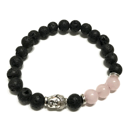 Bracelet en Pierre de Lave - Bouddha Quartz Rose