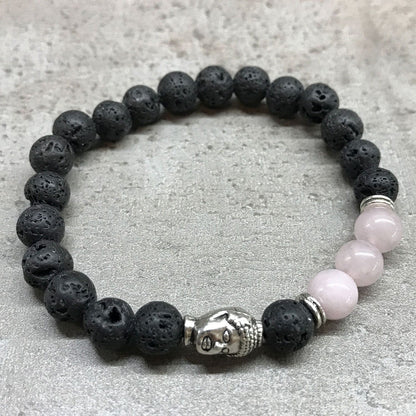 Bracelet en Pierre de Lave - Bouddha Quartz Rose