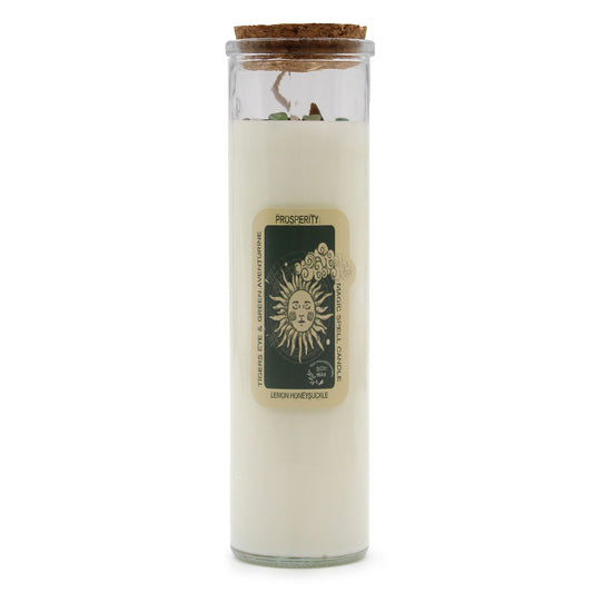 Candle - Prosperity  (Gemstones, Fragrance Lemon Honey Suckle, Soy Wax)