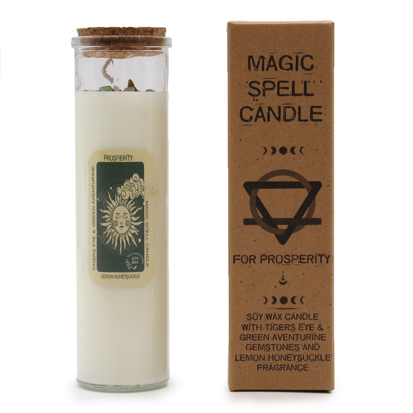 Candle - Prosperity  (Gemstones, Fragrance Lemon Honey Suckle, Soy Wax)