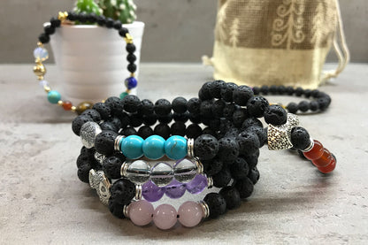 Bracelet en Pierre de Lave - Bouddha Quartz Rose