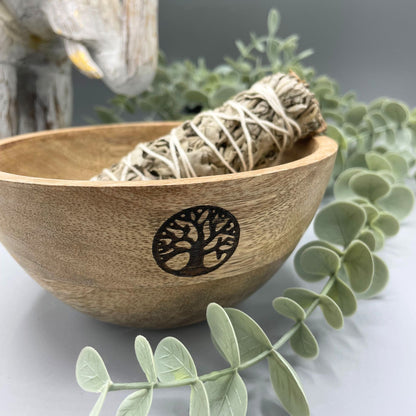 Wooden Smudge and Ritual Offerings Bowl - Tree of Life - 14x7cm