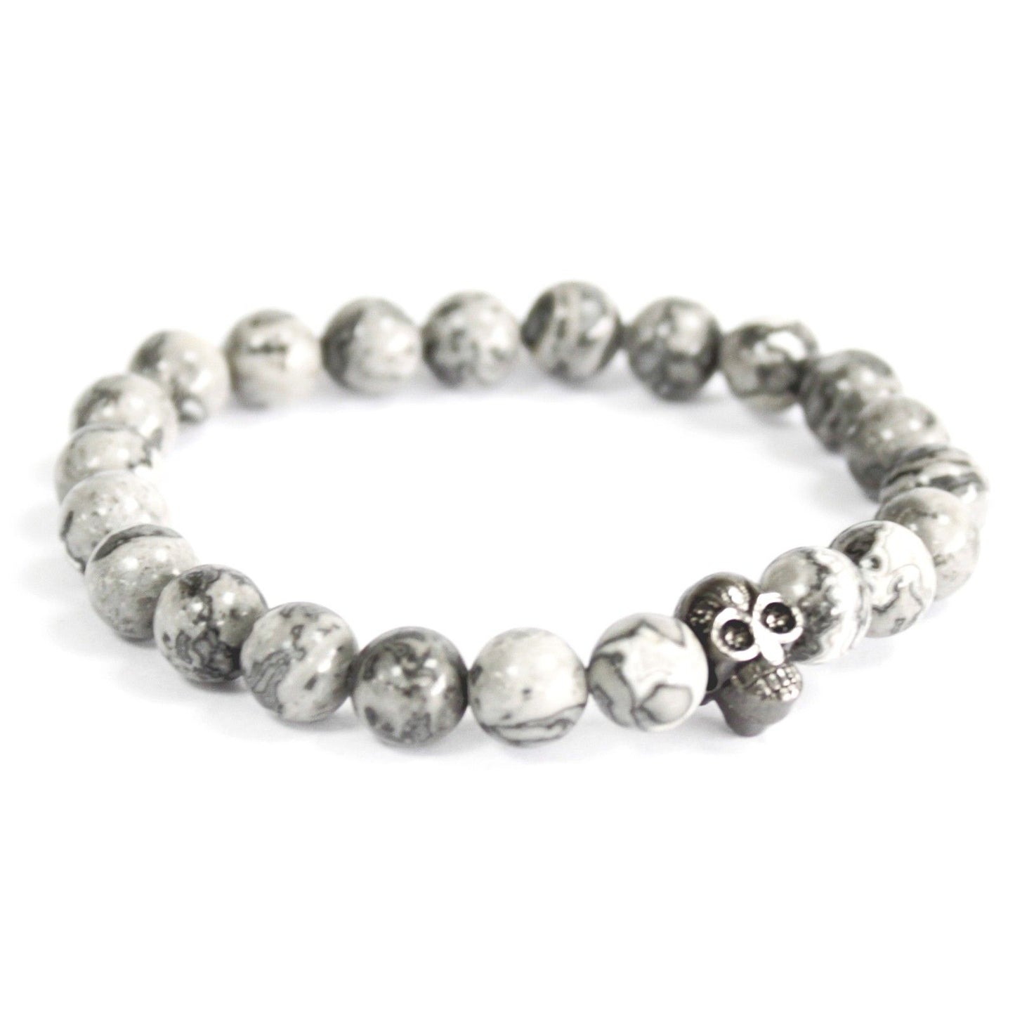 Crâne d'étain / Agate Grise - Bracelet en pierre gemme