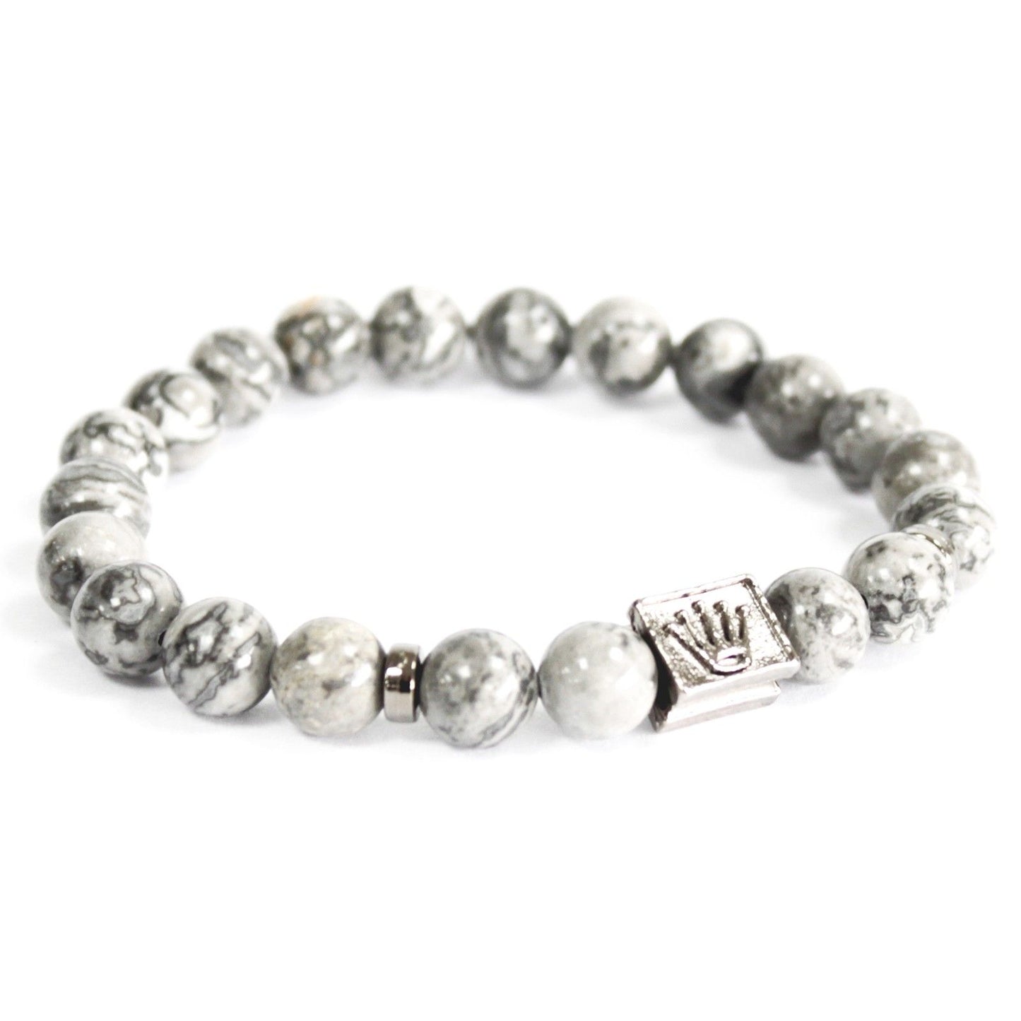 Bracelet en pierre naturelle Agate Grise / Ingot Couronne