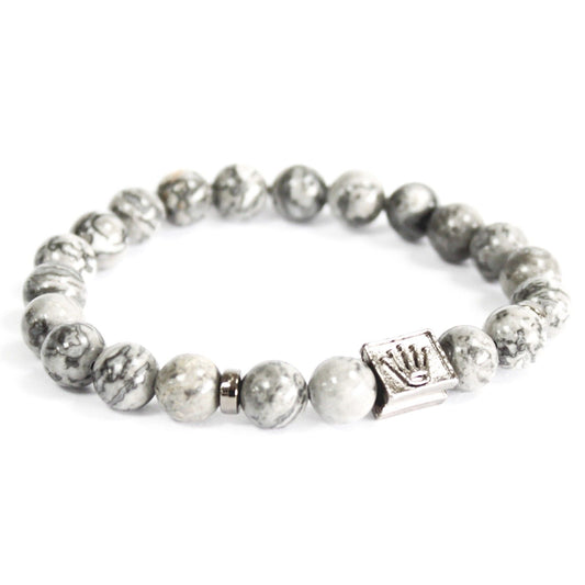 Bracelet en pierre naturelle Agate Grise / Ingot Couronne