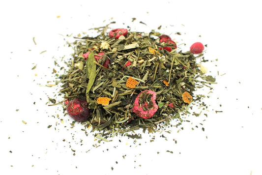 Green Dragon Blend, Sencha groene thee, Lung Ching groene thee, brandnetel, paardenstaart, ananas etc.