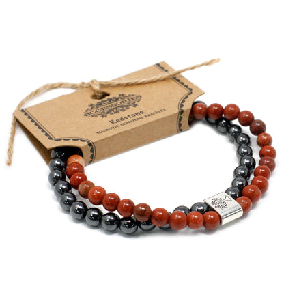 Bracelet magnétique en pierres précieuses - Jaspe rouge