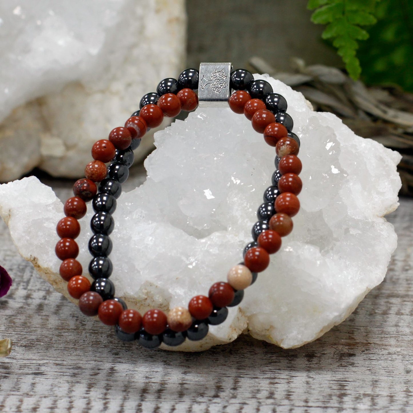Bracelet magnétique en pierres précieuses - Jaspe rouge