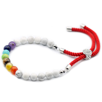 Bracelet en ficelle rouge royale en argent plaqué 925 avec pierres précieuses - Chakra Howlite Blanche