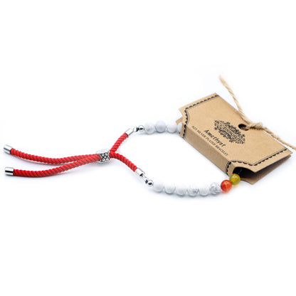 Bracelet en ficelle rouge royale en argent plaqué 925 avec pierres précieuses - Chakra Howlite Blanche