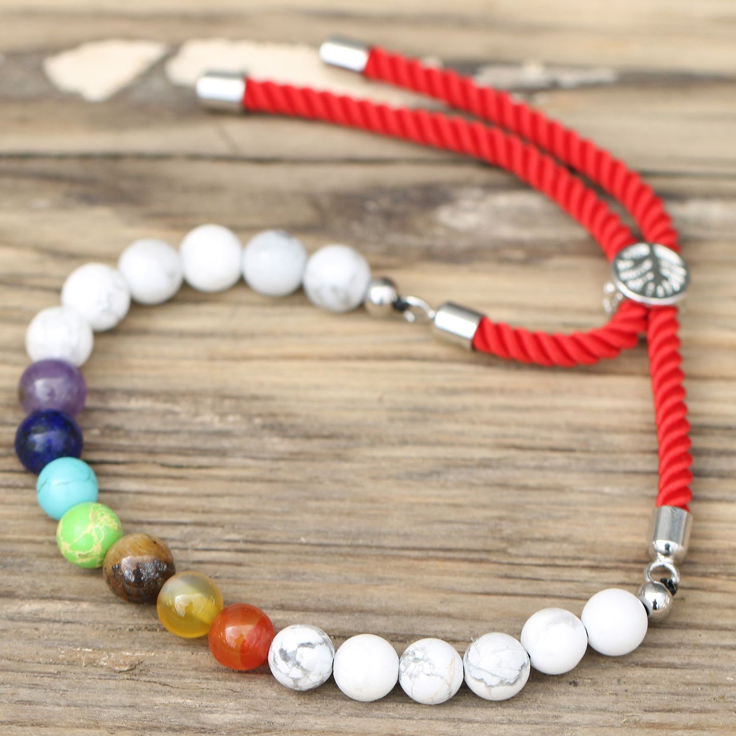 Bracelet en ficelle rouge royale en argent plaqué 925 avec pierres précieuses - Chakra Howlite Blanche