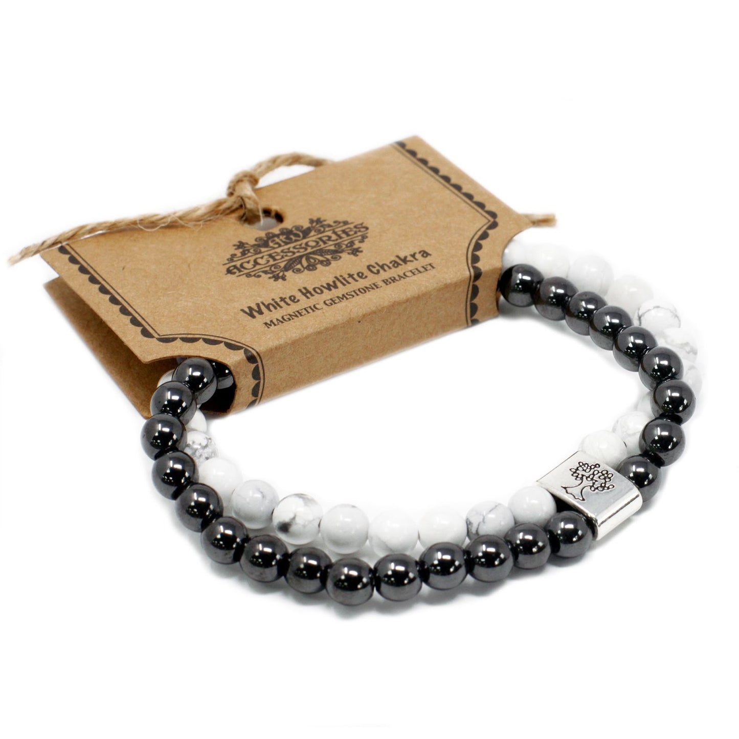 Bracelet magnétique en pierres précieuses - Chakra Howlite blanche