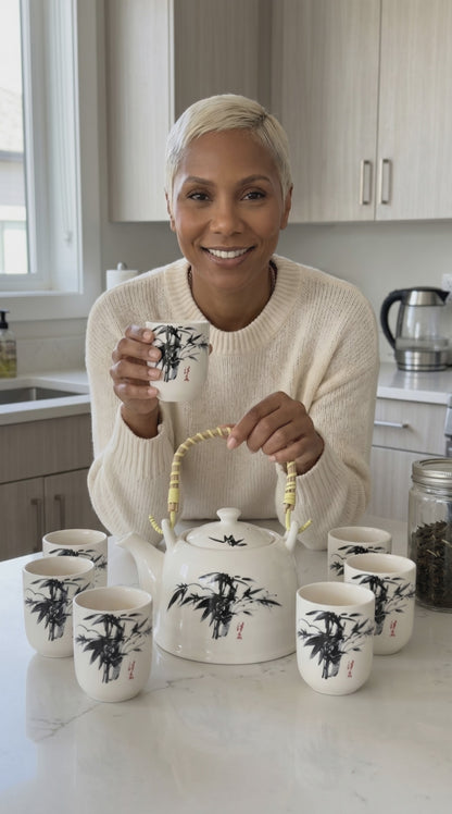 Ceramic Herbal Teapot Set with 6 Cups
